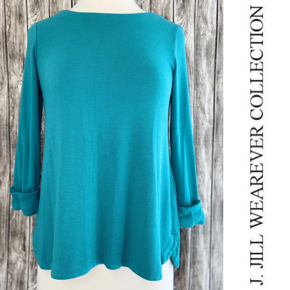 J. JILL Wearever Collection Womens Turquoise Blue 3/4 Sleeve V-Neck Blouse Sz XS